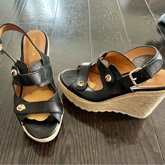 Coach Electra Espadrille Wedge Sandals in Black - Picture 9 of 16